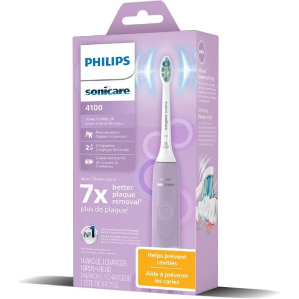 PHILIPS Sonicare Brosse à Dents Électrique 4100 Series - 1 unité - Couleur : Lila - Nettoyage efficace, douceur et protection des gencives