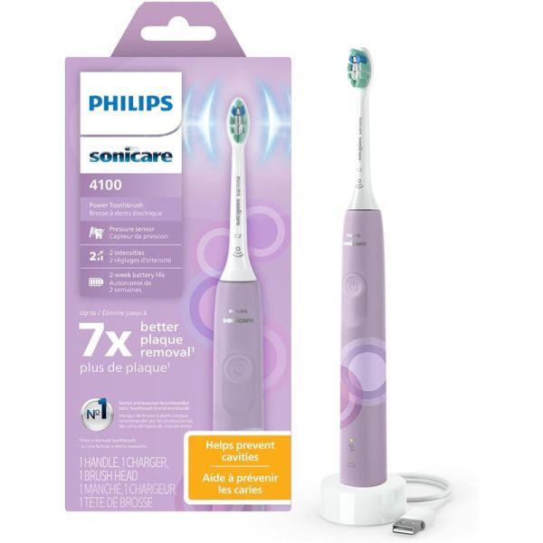 PHILIPS Sonicare Brosse à Dents Électrique 4100 Series - 1 unité - Couleur : Lila - Nettoyage efficace, douceur et protection des gencives