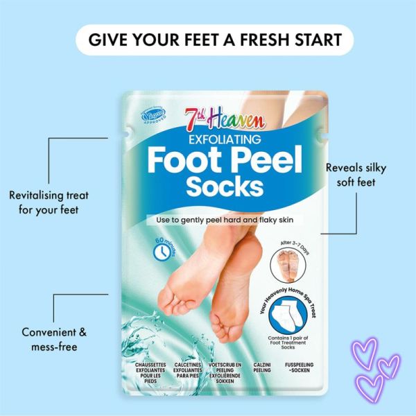 7th Heaven Chaussettes Exfoliantes pour les Pieds 1 Paire – Apaisent et lissent la peau dure