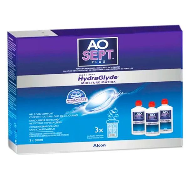 Aosept Plus – Hydraglyde - Solution pour Lentilles Désinfectante - 3x360ml