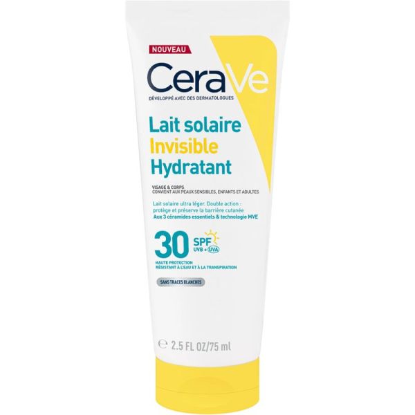 CeraVe Lait Solaire Invisible Hydratant SPF30 75 ml – Protection visage et corps