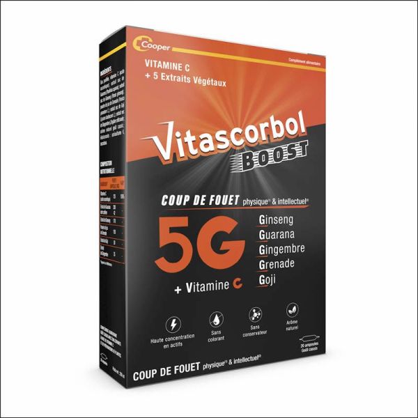 Vitascorbol Boost 5G - 20 Ampoules - Vitalité Intense et Coup de Fouet Immédiat