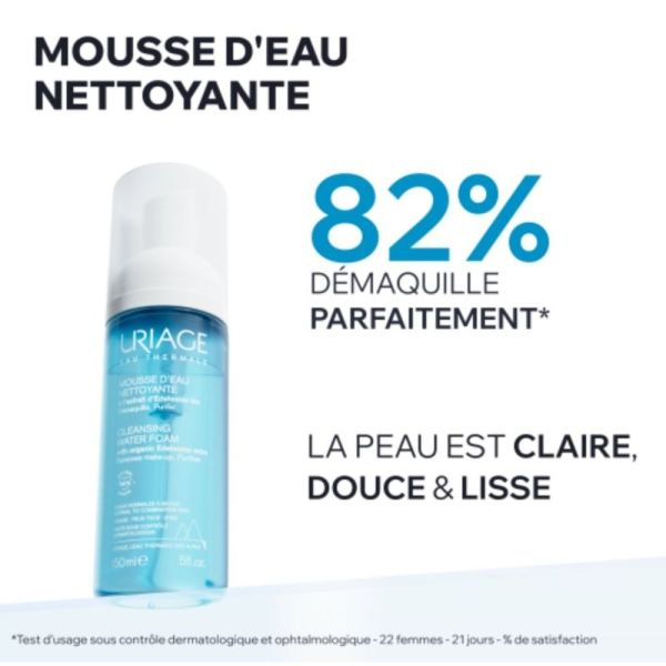 Uriage Mousse d'Eau Nettoyante 150 ml - Démaquille, nettoie et adoucit visage et yeux
