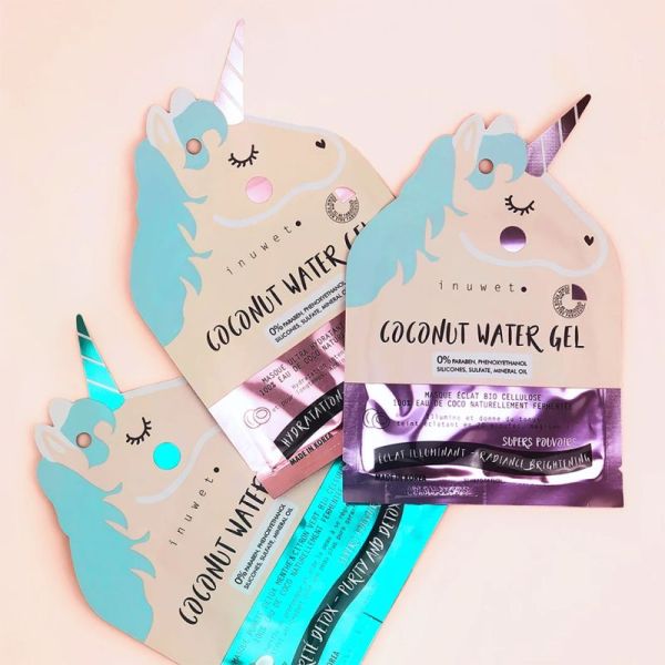 Inuwet Eau de Coco Masque Licorne Visage Éclat et Illuminant 30ml – Masque biocellulose éclat et vitalité