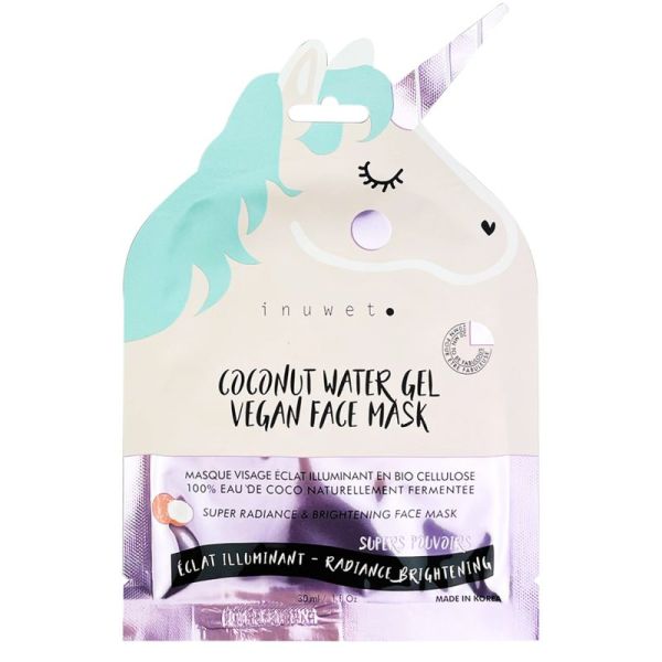 Inuwet Eau de Coco Masque Licorne Visage Éclat et Illuminant 30ml – Masque biocellulose éclat et vitalité