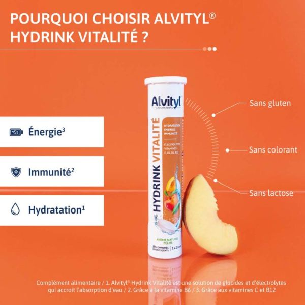 Alvityl Hydrink Vitalité - 20 Comprimés Effervescents - Hydratation et énergie