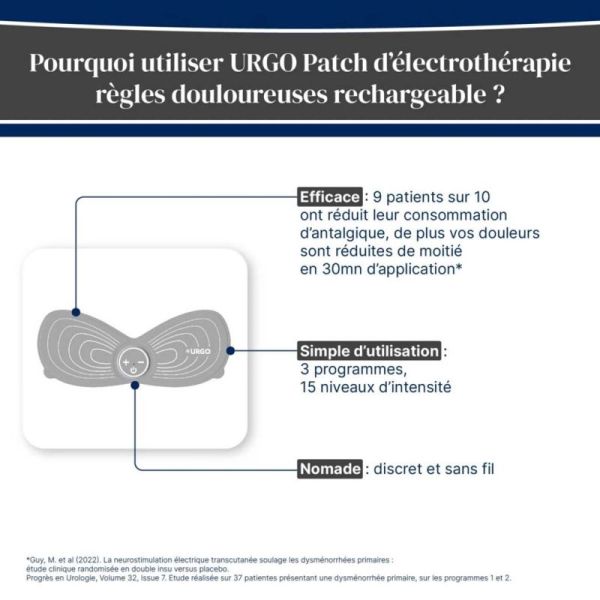 UrgoGyn Patch Électrothérapie - Règles douloureuses, douleurs pelviennes, endométriose, rechargeable