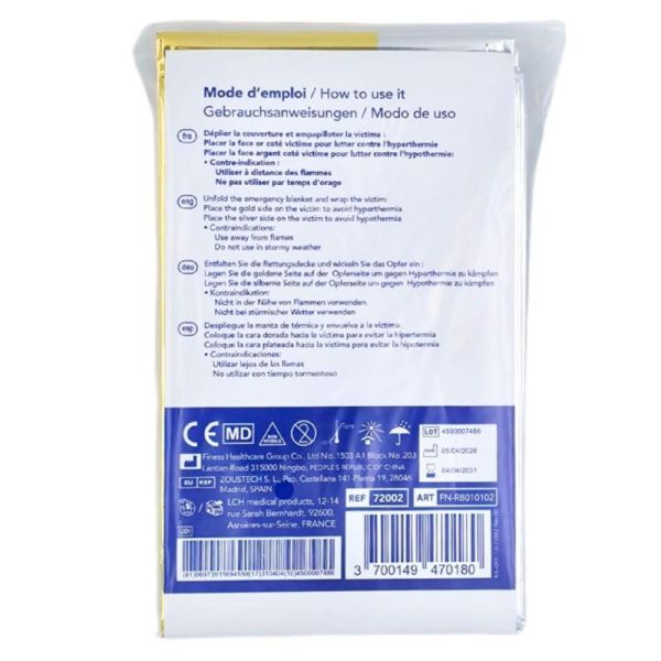 LCH Couverture de survie Or / Argent 160 x 210 cm - Protection thermique efficace contre le froid et la chaleur