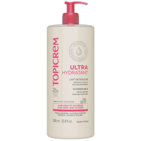 Topicrem Ultra-Hydratant Lait de Douche 1 L - Nettoyant et Hydratant 8h