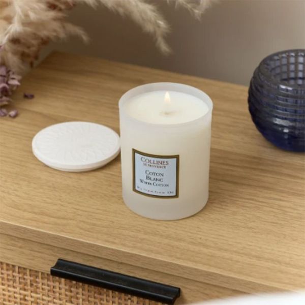 Collines de Provence Bougie Parfumée Coton Blanc 180g – Senteur fraîche et poudrée