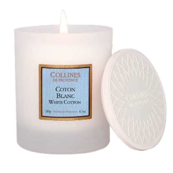 Collines de Provence Bougie Parfumée Coton Blanc 180g – Senteur fraîche et poudrée