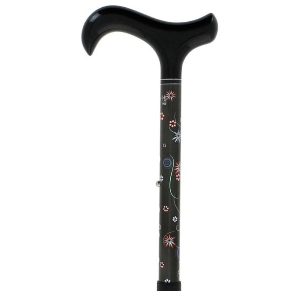 Cannes Fayet Canne de Marche Pliante Réglable en Carbone Motifs Fleurs Bleu & Rouge