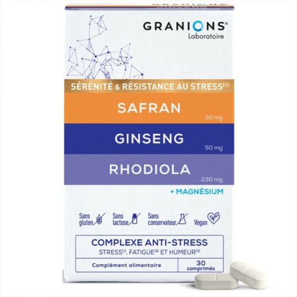 Granions Complexe Anti Stress 30 comprimés – Solution adaptogène sérénité, équilibre et vitalité
