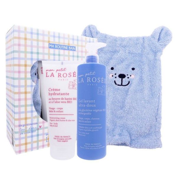 La Rosée - Coffret Ma Routine Bain Crème Hydratante + Gel Lavant + Gant Ourson