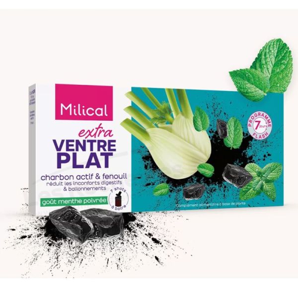 Milical Extra Ventre Plat Charbon Actif 7 Shots - Favorise un ventre plat et améliore le transit