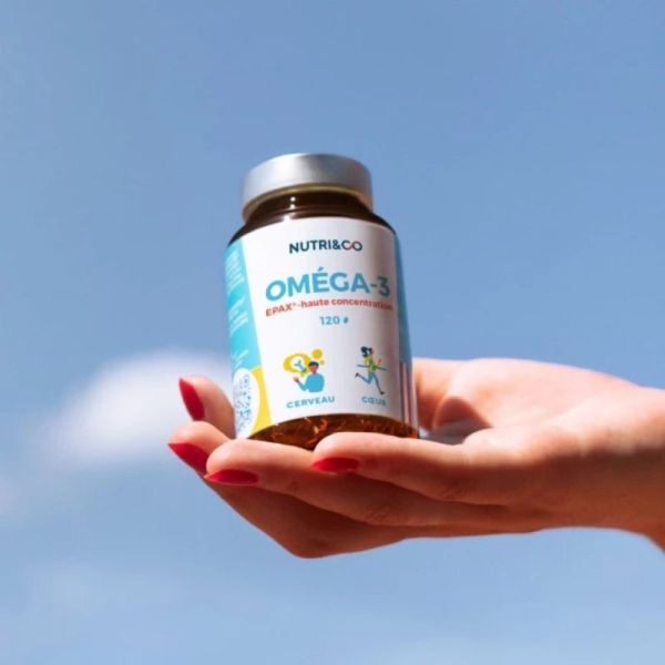 Nutri&Co Oméga-3 Cerveau et Cœur 120 capsules - Huile de poisson ultra-concentrée EPA/DHA