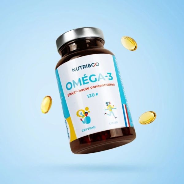 Nutri&Co Oméga-3 Cerveau et Cœur 120 capsules - Huile de poisson ultra-concentrée EPA/DHA