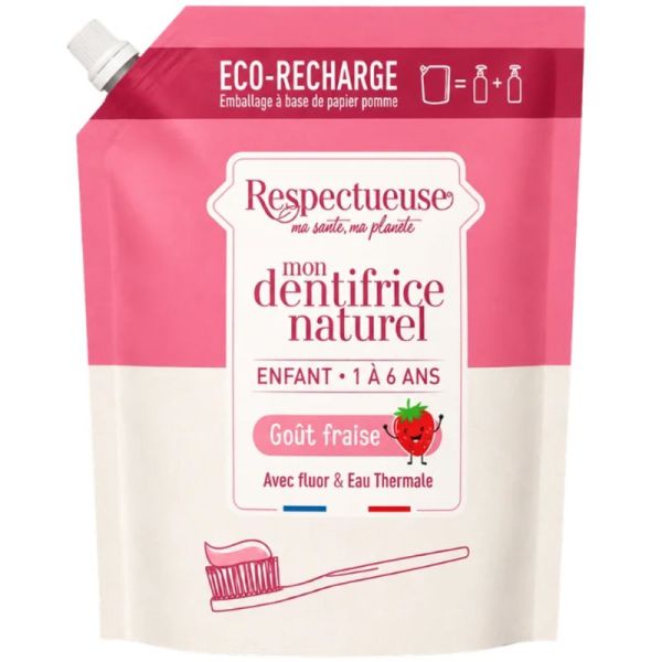 Respectueuse Dentifrice Naturel Enfants Goût Fraise Recharge 150ml – Protection et dents de lait