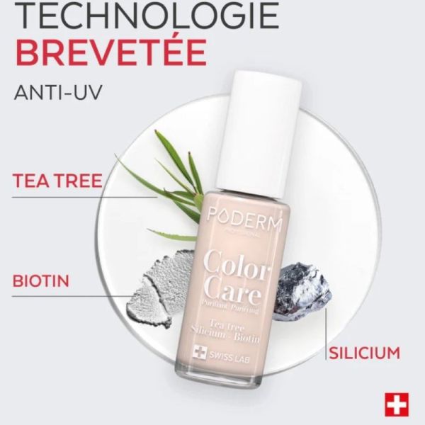 Poderm Vernis Color Care Tea Tree Rose Poudré 8 ml - Vernis soin rose poudré naturel longue tenue