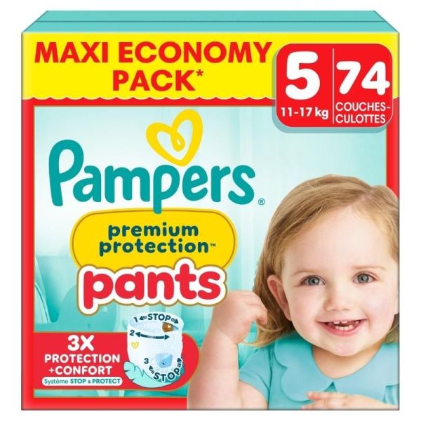 Pampers Pants Premium Protection  Taille 5 / 12-17kg - 74 Couches Mega Pack - Confort supérieur, ultra-absorbant