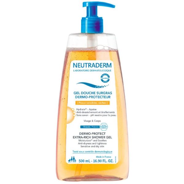 Neutraderm Gel Douche Surgras Dermo-Protecteur 500 ml - Nettoie, apaise, hydrate et protège du dessèchement