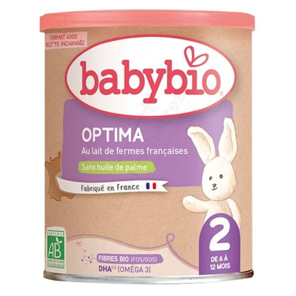Babybio Optima 2ème âge 400 g (6 à 12 mois) Lait de suite bio, avec fibres et sans huile de palme