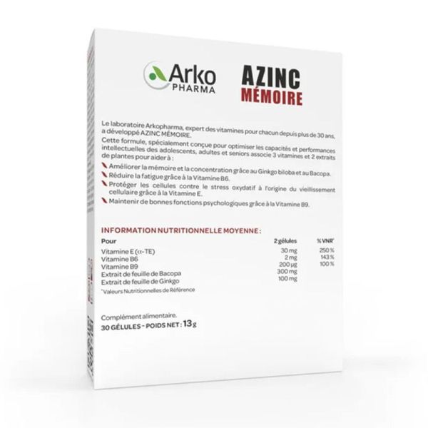 Arkopharma Azinc Mémoire 30 gélules