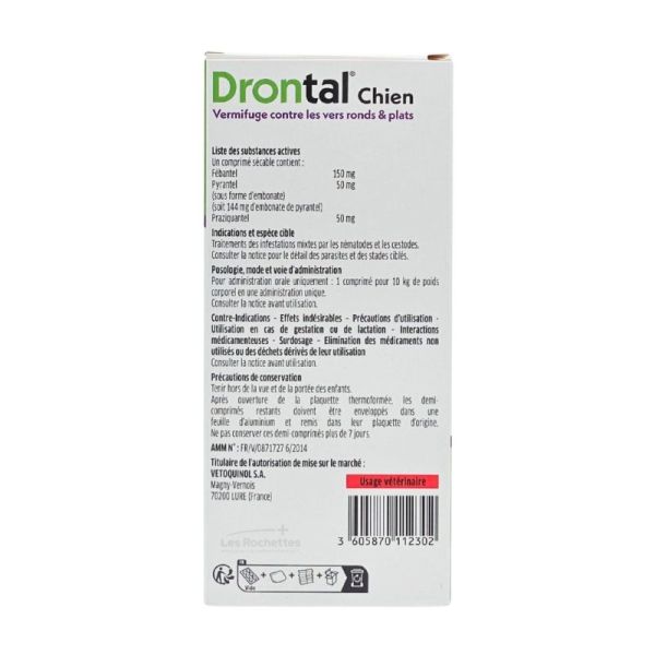 Drontal Chien - Vermifuge vers ronds et plats - 6 comprimés sécables