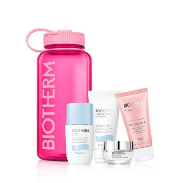 Biotherm Pink Drop coffret gourde de sport 1L - 4 produits - routine hydratation visage et corps