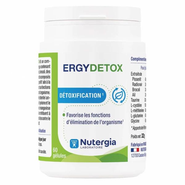 Nutergia Ergydétox - Détoxification, Élimine les Polluants et Métaux Lourds - 60 gélules