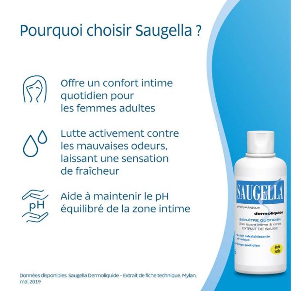 Saugella Dermoliquide Gel Lavant Intime 750 ml - Confort et Équilibre Intime, Anti-Odeurs