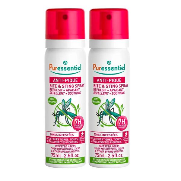 Puressentiel Anti-Pique Spray Répulsif Apaisant - Zones Infestées - Adultes et Enfants - 2x75ml