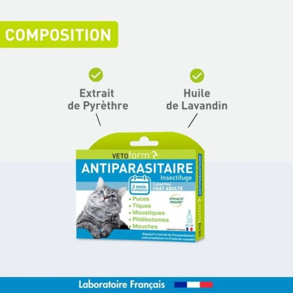 Vetoform Pipette antiparasitaire Insectifuge pour chat - 3 pipettes