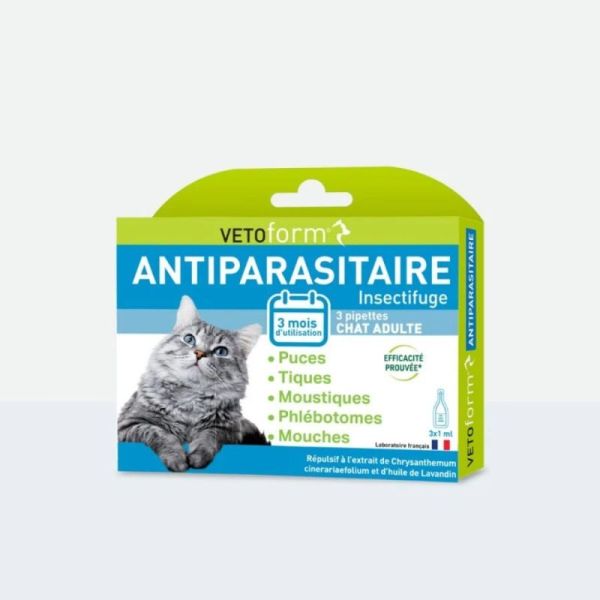 Vetoform Pipette antiparasitaire Insectifuge pour chat - 3 pipettes