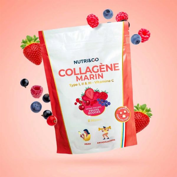 Nutri&Co Le Collagène Marin Type I II III et Vitamine C Fruits Rouges 180g – Jeunesse et articulations
