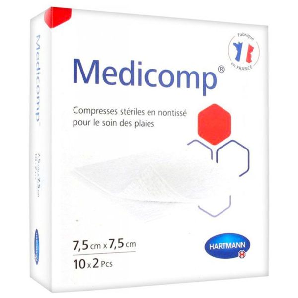 Hartmann Medicomp Compresse non Tissé Stérile - 7,5 X 7,5 Cm - Soin des Plaies - 10x2 compresses