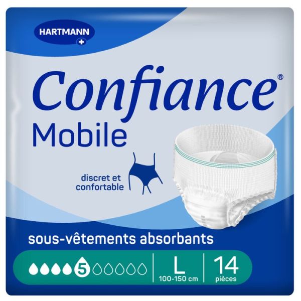 Confiance Mobile 5 Gouttes Taille L – 14 slips absorbants jour et nuit, discret et confortable, absorption rapide