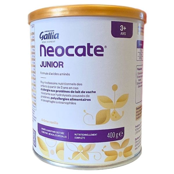 Gallia Neocate Junior 3+ ans - Arôme vanille - 400g - Allergie aux protéines de lait de vache ou polyallergies alimentaires