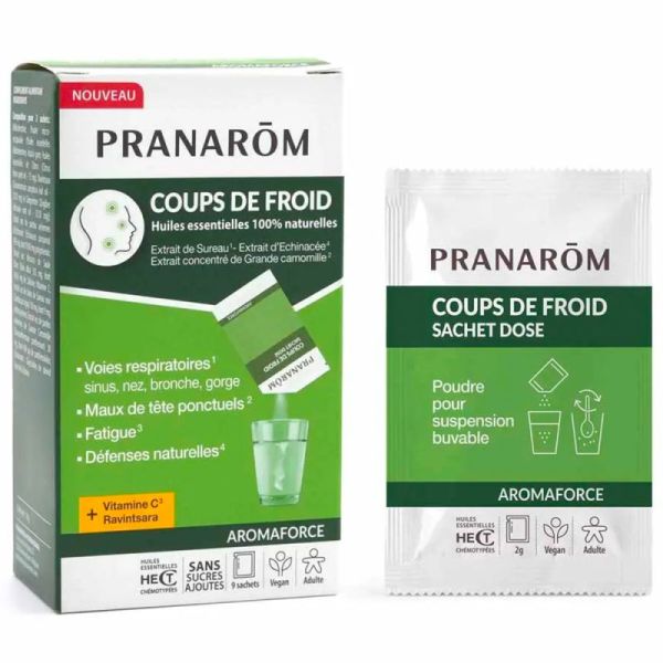 Pranarôm Aromaforce Coups de Froid - 9 sachets - Vitamine C Ravintsara - Confort respiratoire et défenses naturelles
