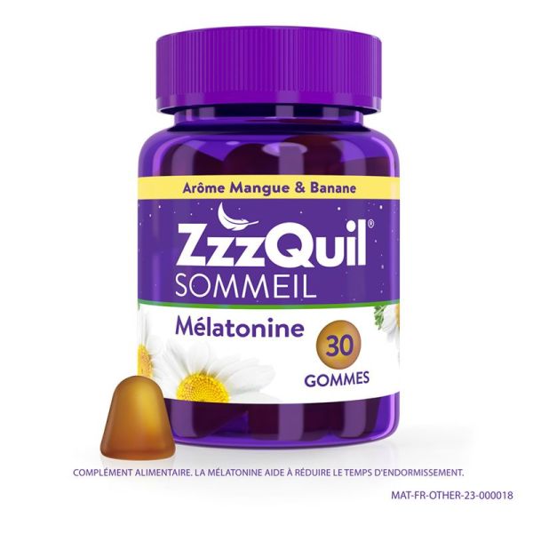 ZzzQuil Sommeil 30 Gummies Arôme Mangue Banane - Complément alimentaire pour le sommeil, aide à s'endormir vite