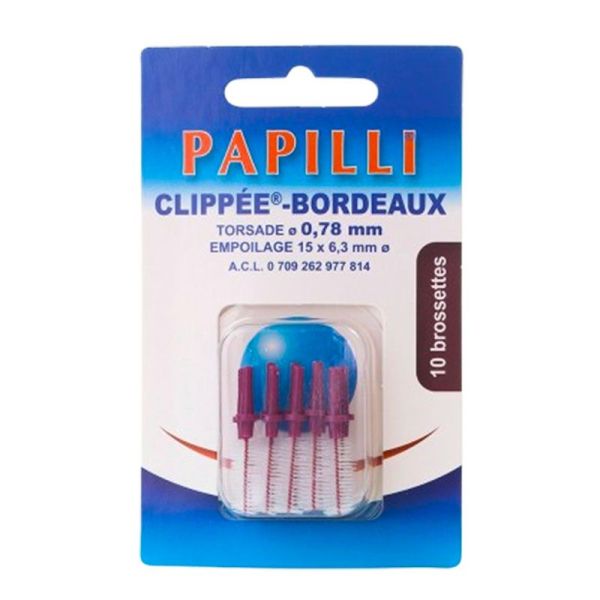 Papilli Clippée Brossettes Interdentaires - Bordeaux - 0,78mm - Lot de 10