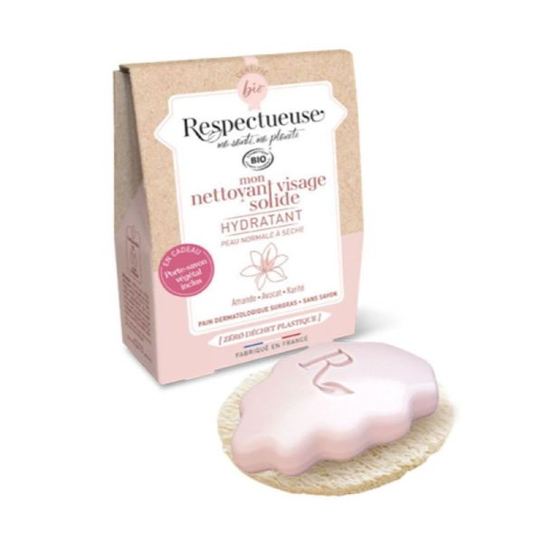 Respectueuse Mon nettoyant visage solide Hydratant Bio + porte savon végétal offert 35g