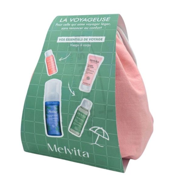 Melvita La Voyageuse - Votre routine voyage 4+1 produits format voyage - Nettoie, repulpe et hydrate