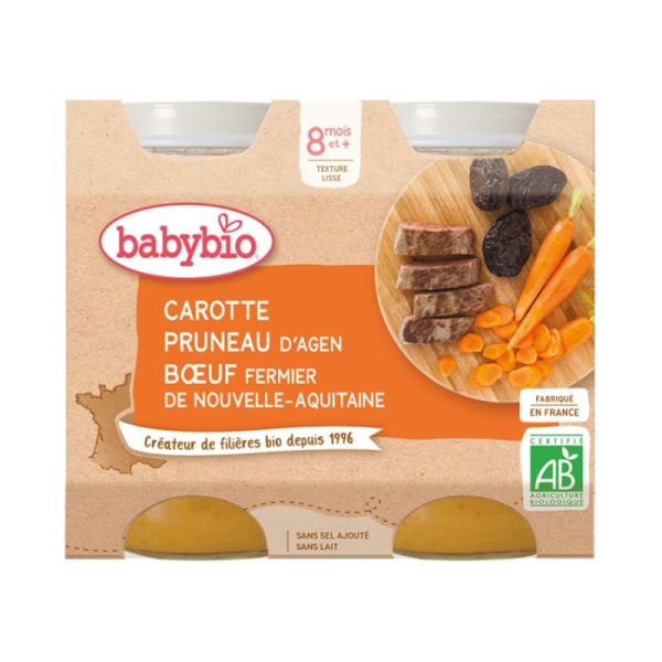 Babybio Petit Pot Carotte Pruneau Boeuf 8 mois - 2 x 200g