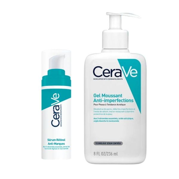 CeraVe Trousse Ma Routine Anti-Marques - Gel Moussant Anti-Imperfections 236 ml + Sérum Rétinol Anti-Marques 30 ml