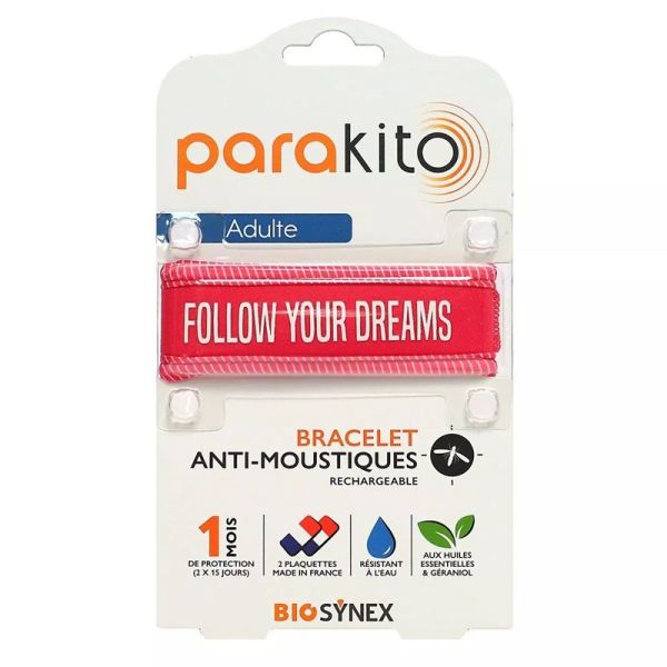 Parakito Bracelet Anti-Moustiques Adulte Fuschia + 2 Recharges