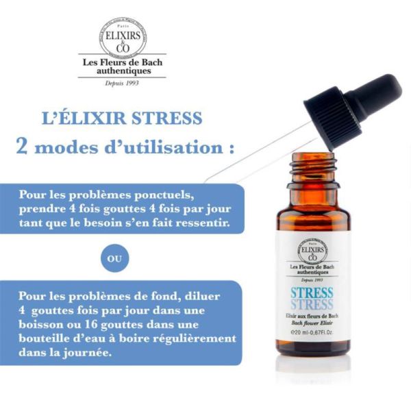Elixirs & Co Élixir Bio Stress Fleurs de Bach 20ml – Sérénité et lâcher-prise