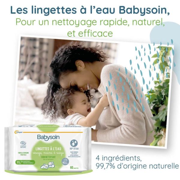 Babysoin Lingettes À l'Eau Bio Bébé - 4 x 60 Lingettes - Nettoyage doux dès la naissance