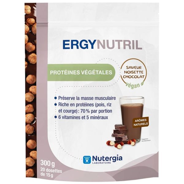 Nutergia Ergynutril Vegan - 300g - Saveur Noisette Chocolat - Protéines végétales