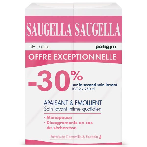 Saugella Poligyn Soin Lavant Intime - Adapté aux Femmes Ménoposées - Lot de 2 x 250 ml